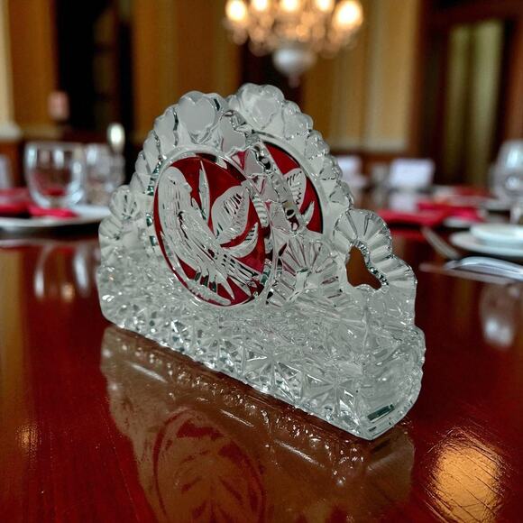 VTG Hofbauer Byrdes Amaris German Lead Crystal Napkin Holder Cranberry Red Birds - Picture 1 of 9